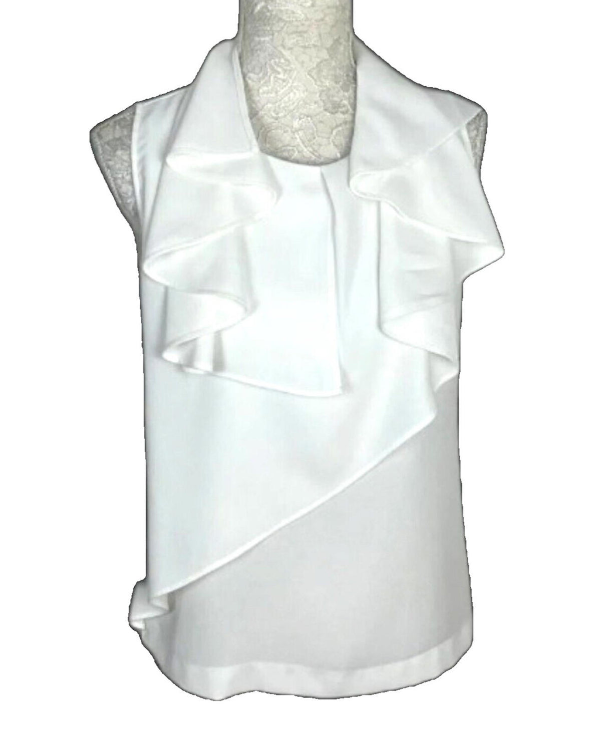 Zara Vest Top Blouse White Satin Ruffled Collar Women's UK Size M