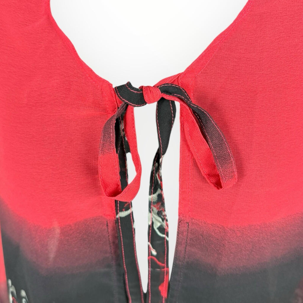 Floral Dress Set Women's UK Size XL (16) Chiffon Midi Cardigan & Scarf Black Red