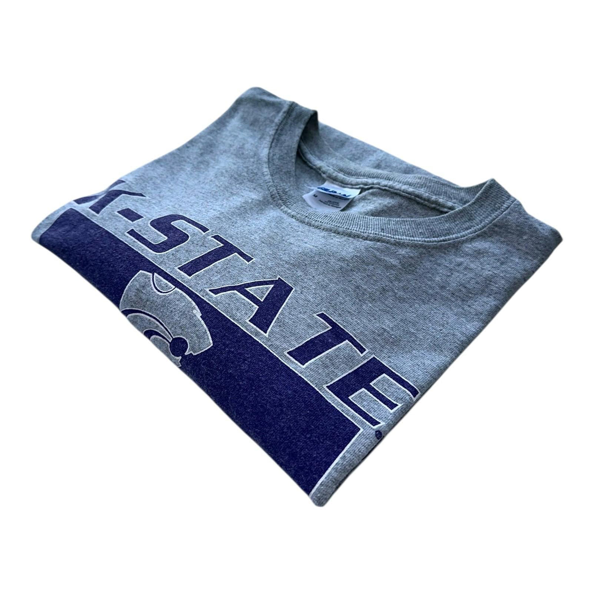 Gildan Gray K-State T-Shirt Men's UK Size M Grey Graphic Print Football Short Sleeve