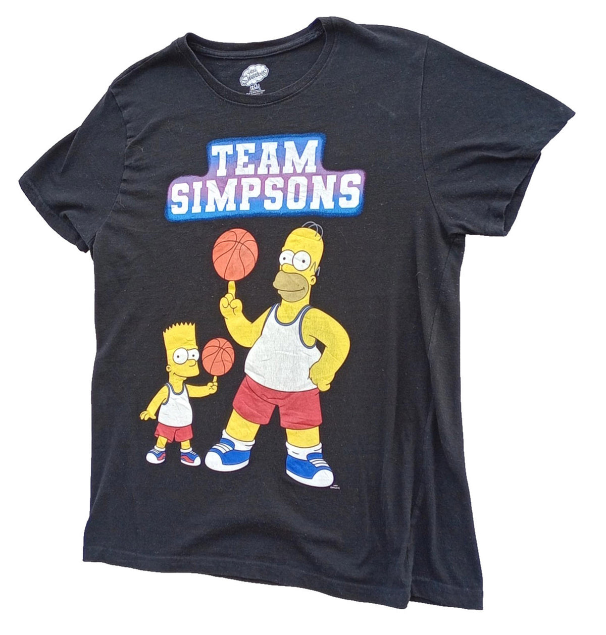 Fox Black Team Simpsons Graphic Print T-Shirt Men's UK Size L Black Crew Neck Basketball