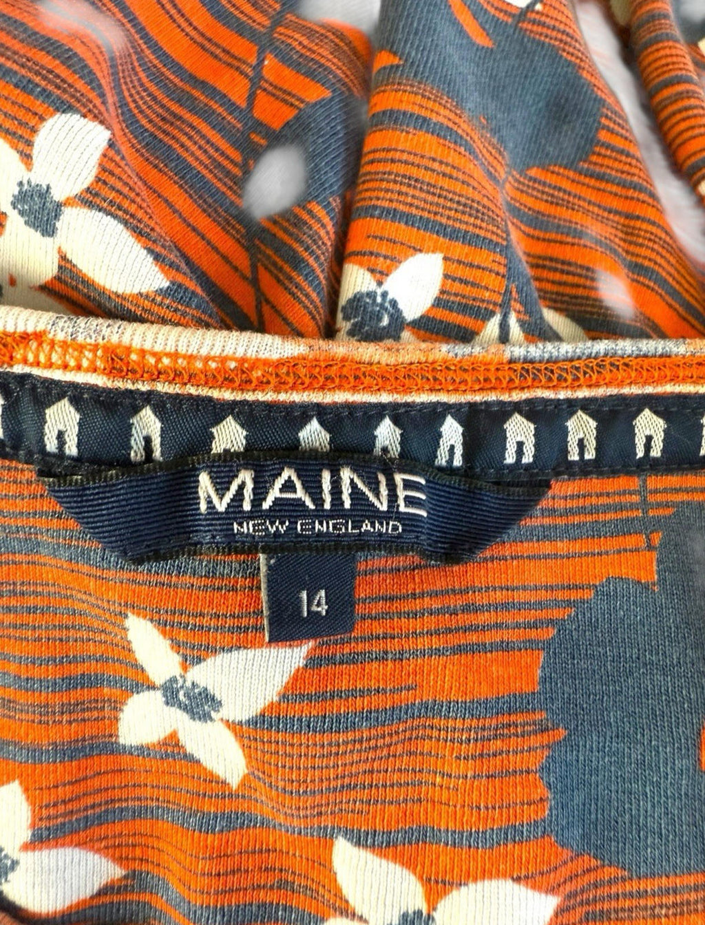 Maine Orange Floral T-shirt Top Blouse Crew Neck Women's UK Size 14
