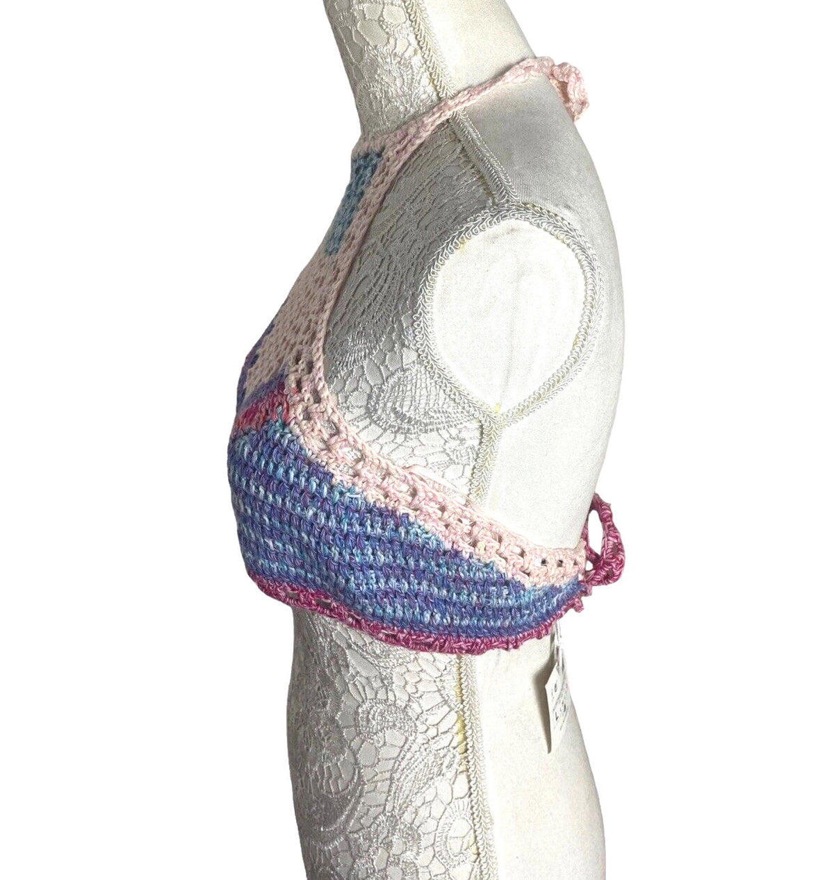 ZARA Multi Zara Crochet Knit Halter Crop Top Summer Women's UK Size Large