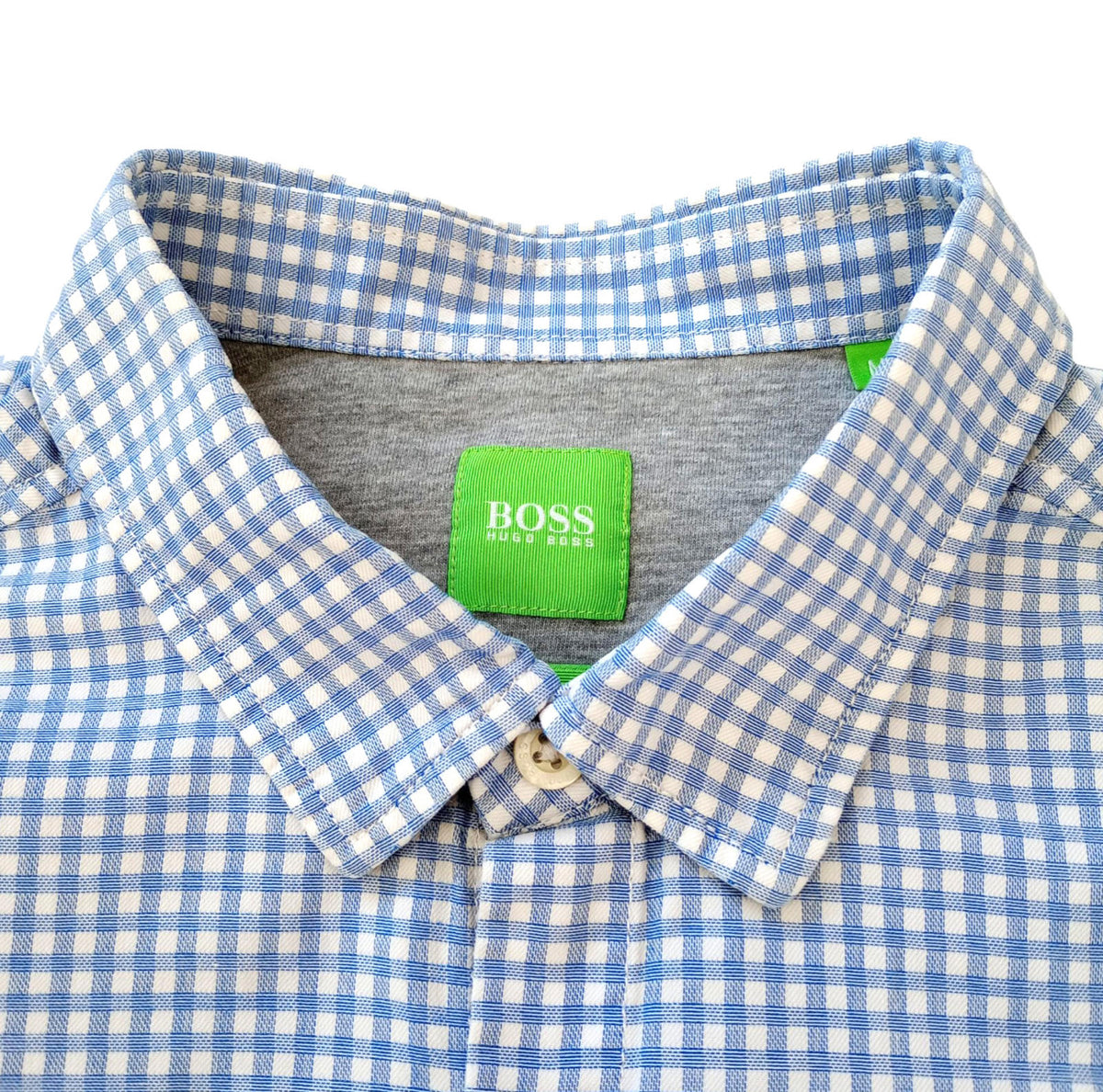 Hugo Boss Blue Hugo Boss Shirt Men's UK Size M Long Sleeve Blue Check 100% Cotton Pocket Modern