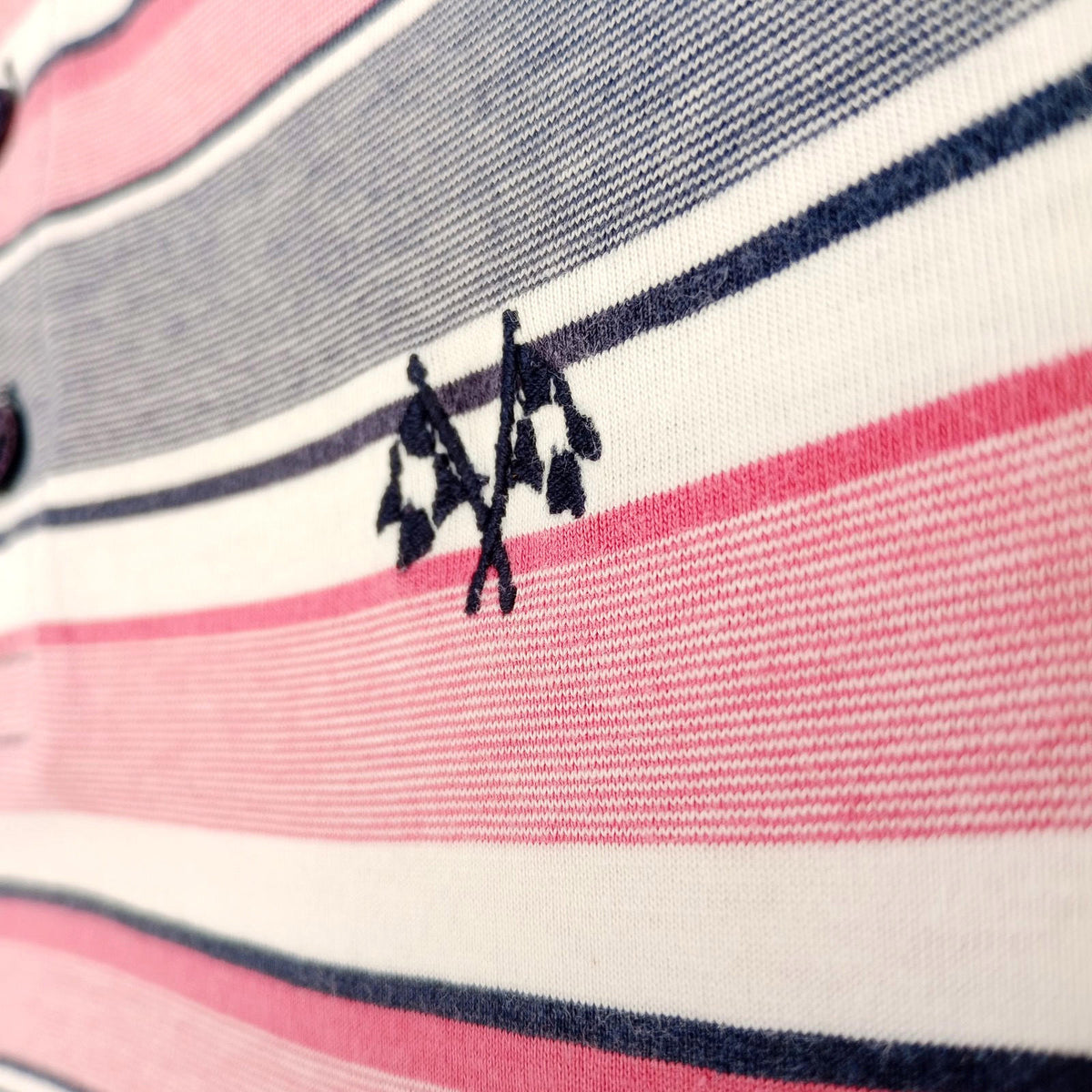 BHS Striped Polo Shirt Men's UK Size M Pink Grey 100% Cotton Embroidered Logo