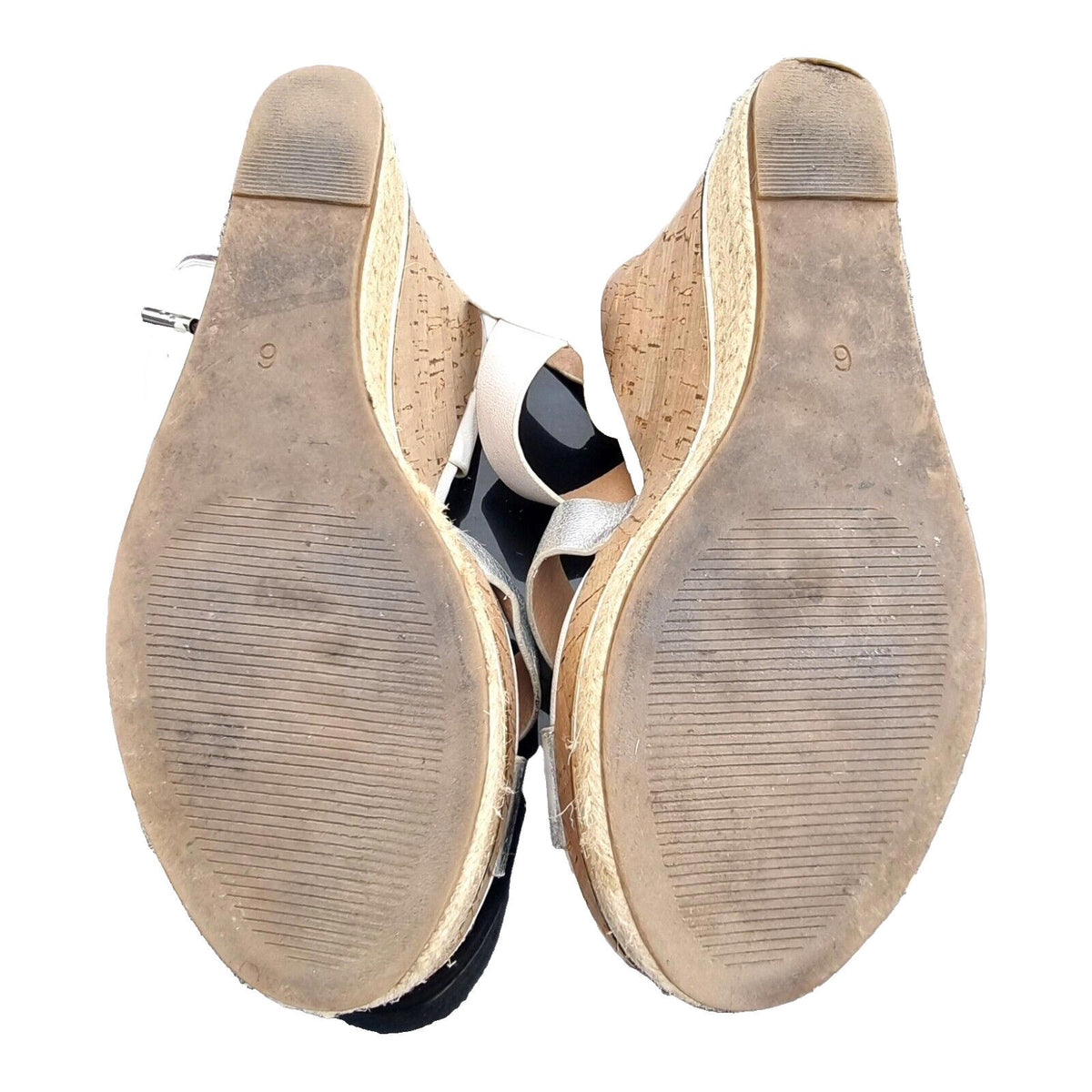 VERY Wedge Sandals Shoes Silver Metallic Espadrille Trim Women's UK Size 6