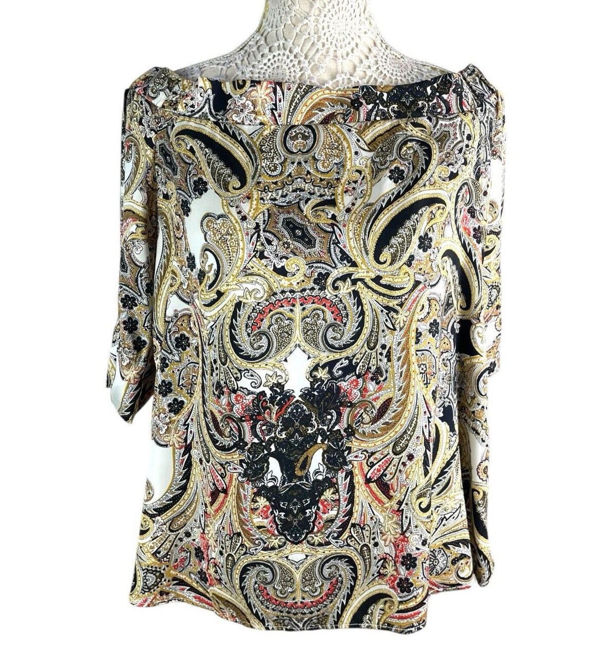 River Island Multi River Island Multicolour Satin Top Paisley Off Shoulder Women's UK Size 14