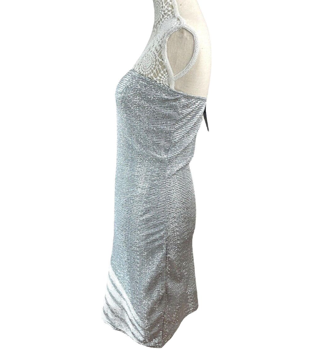 Manor Bodycon Midi Dress Silver Metallic Effect Strapless Women’s UK Size 8