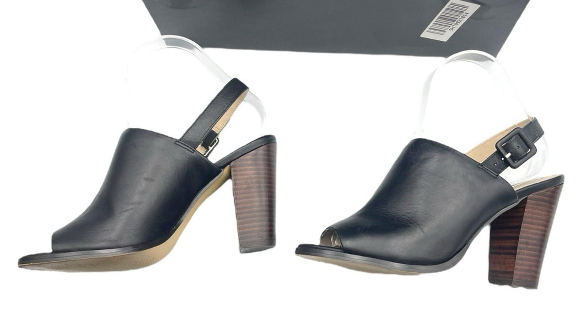 John Rocha Black RJR John Rocha Black Leather Peep Toe Block Heel Shoes Women's UK Size 5 (EU 38)