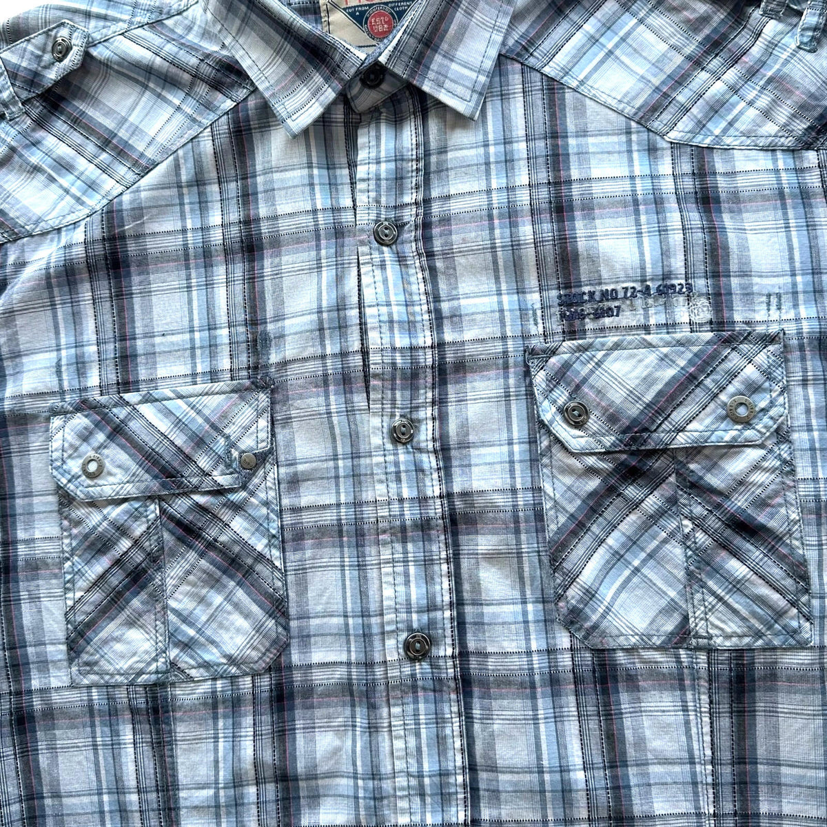 Next Plaid Snap Shirt Men's UK Size XL Long Sleeve Western Blue & White Check
