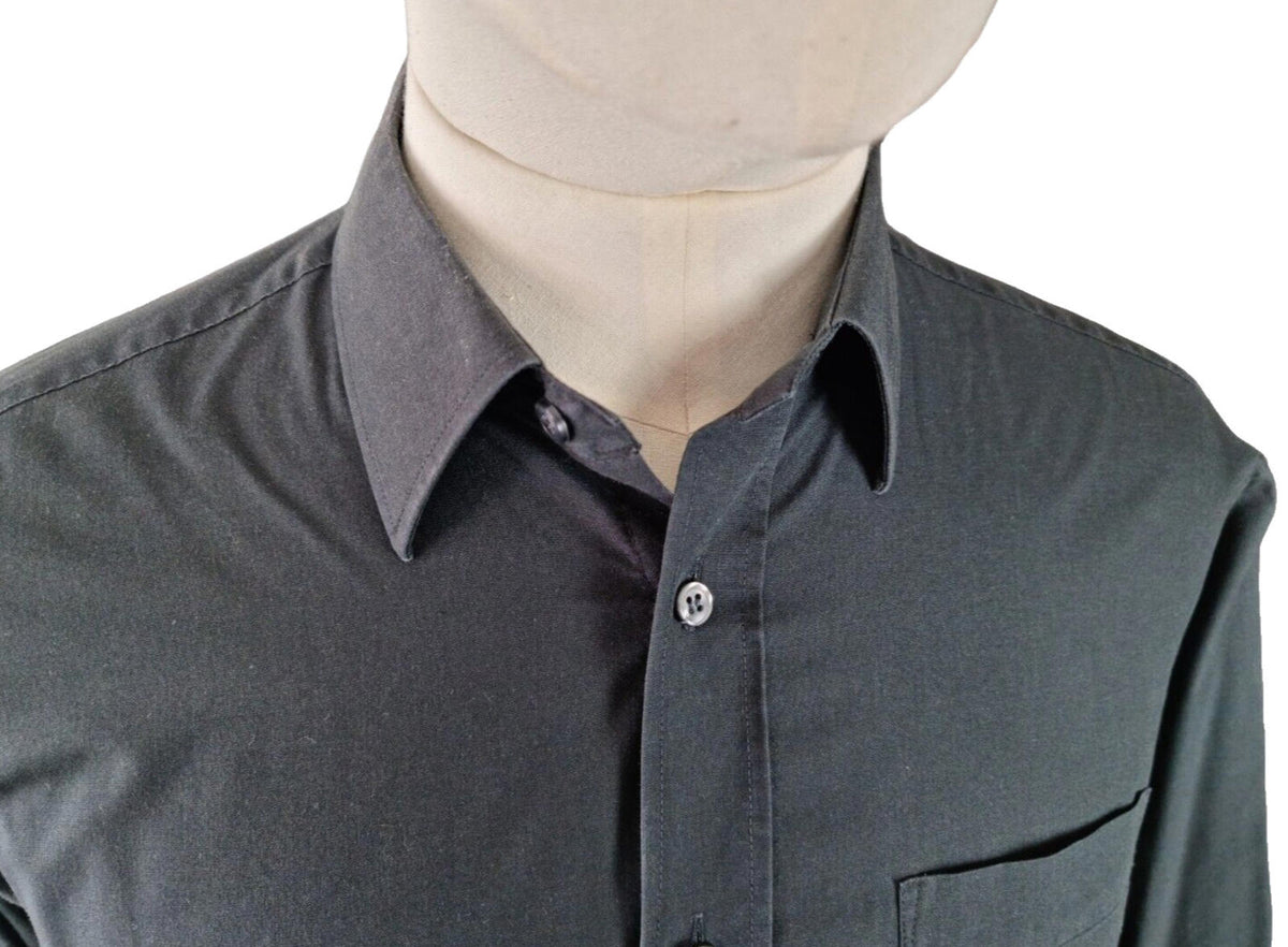 Marks & Spencer Shirt Black Men's 42" - 44" Chest 16" Collar Long Sleeve