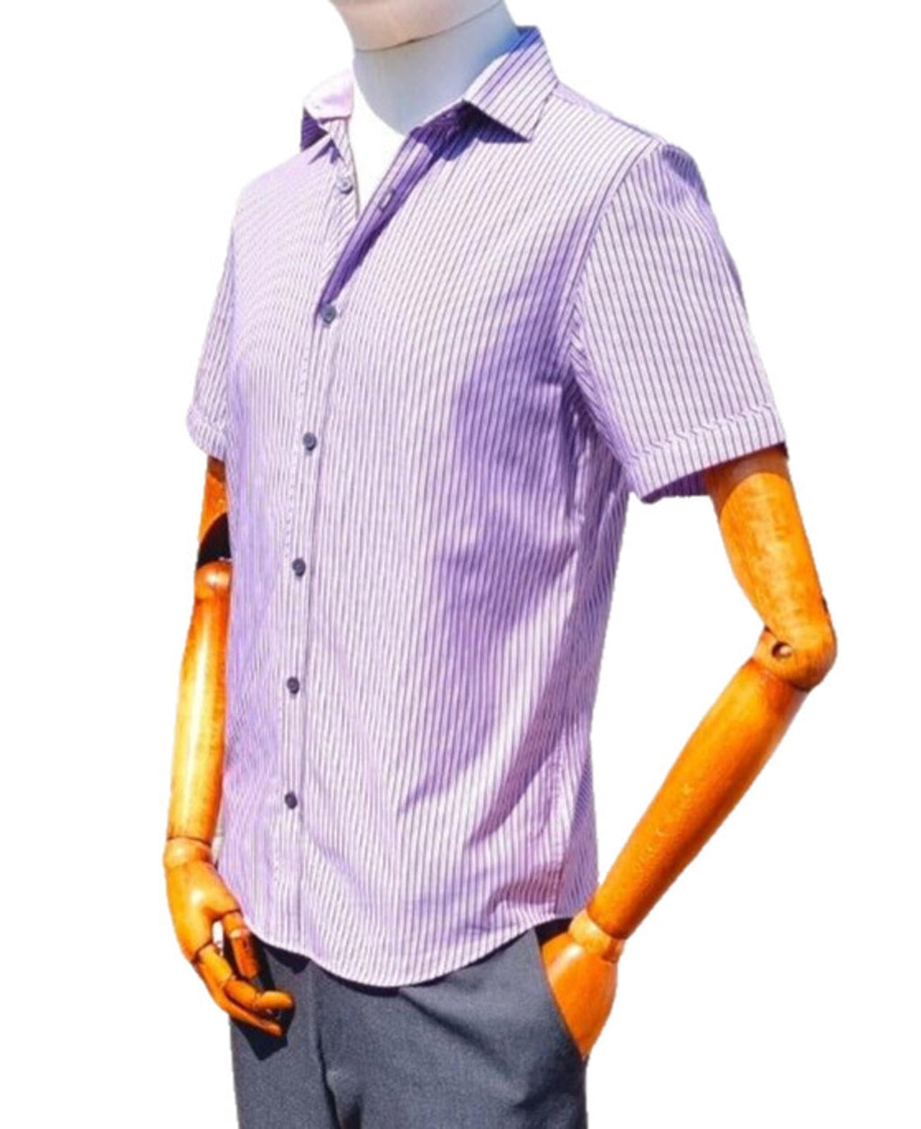 Jeff Banks Mens Shirt Small Purple White Stripe Short Sleeve Cotton Casual Smart
