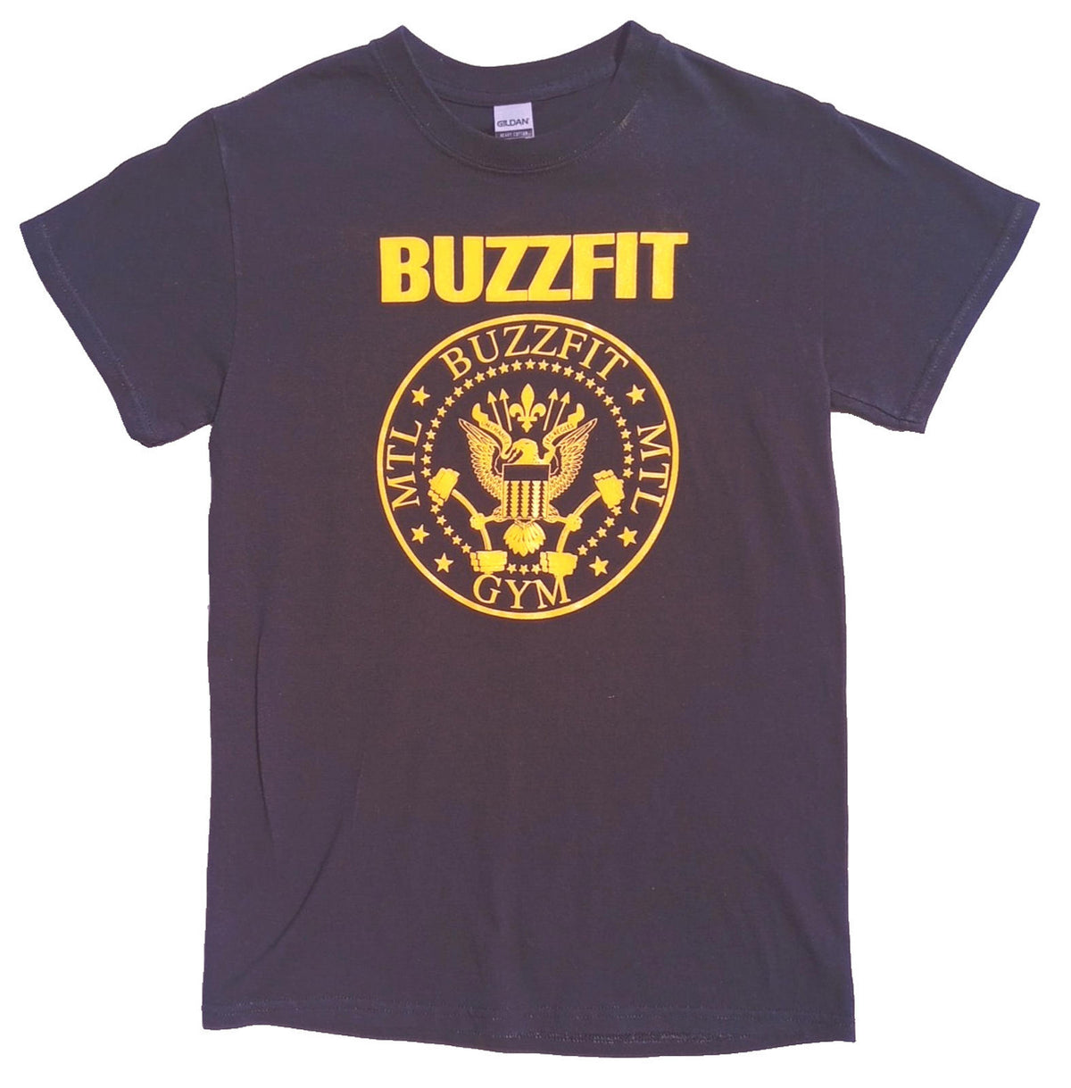 Gildan Black BuzzFit Gym T-Shirt Men's UK Size S Black Crew Neck Print 100% Heavy Cotton