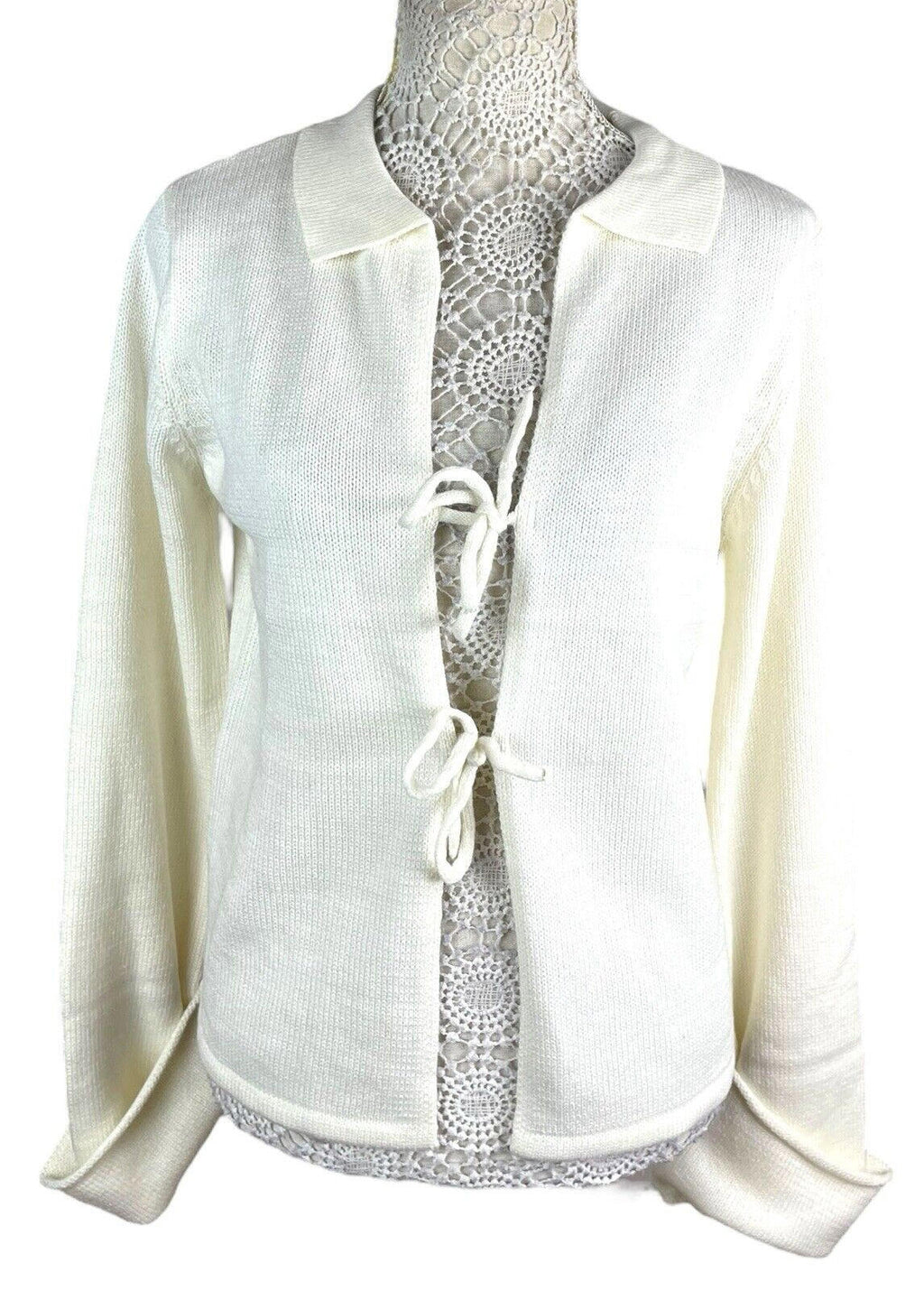 Cassiopea Cream Knit Cardigan Tie Front Collared Women's UK Size S