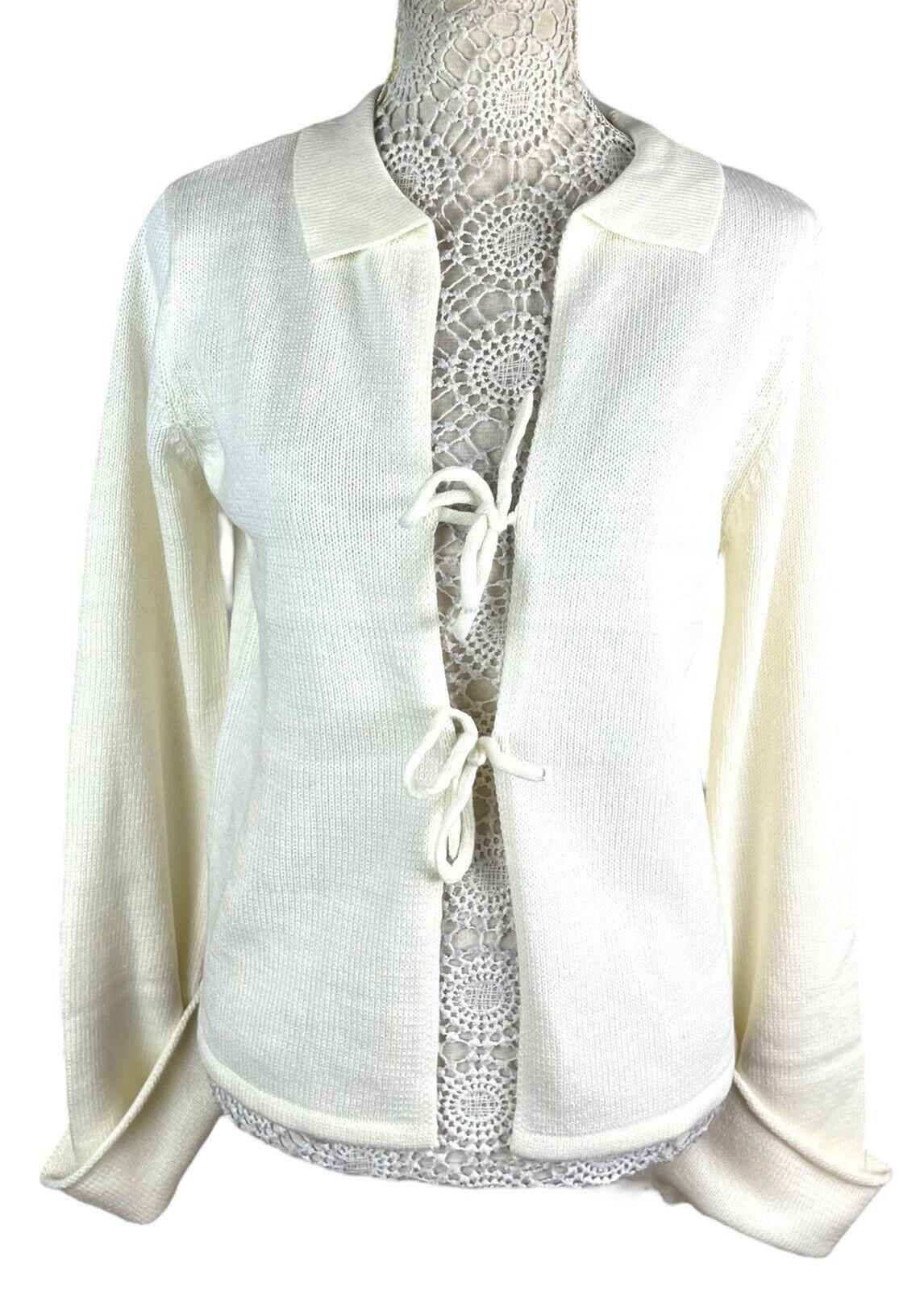 Cassiopea Cream Knit Cardigan Tie Front Collared Women's UK Size S