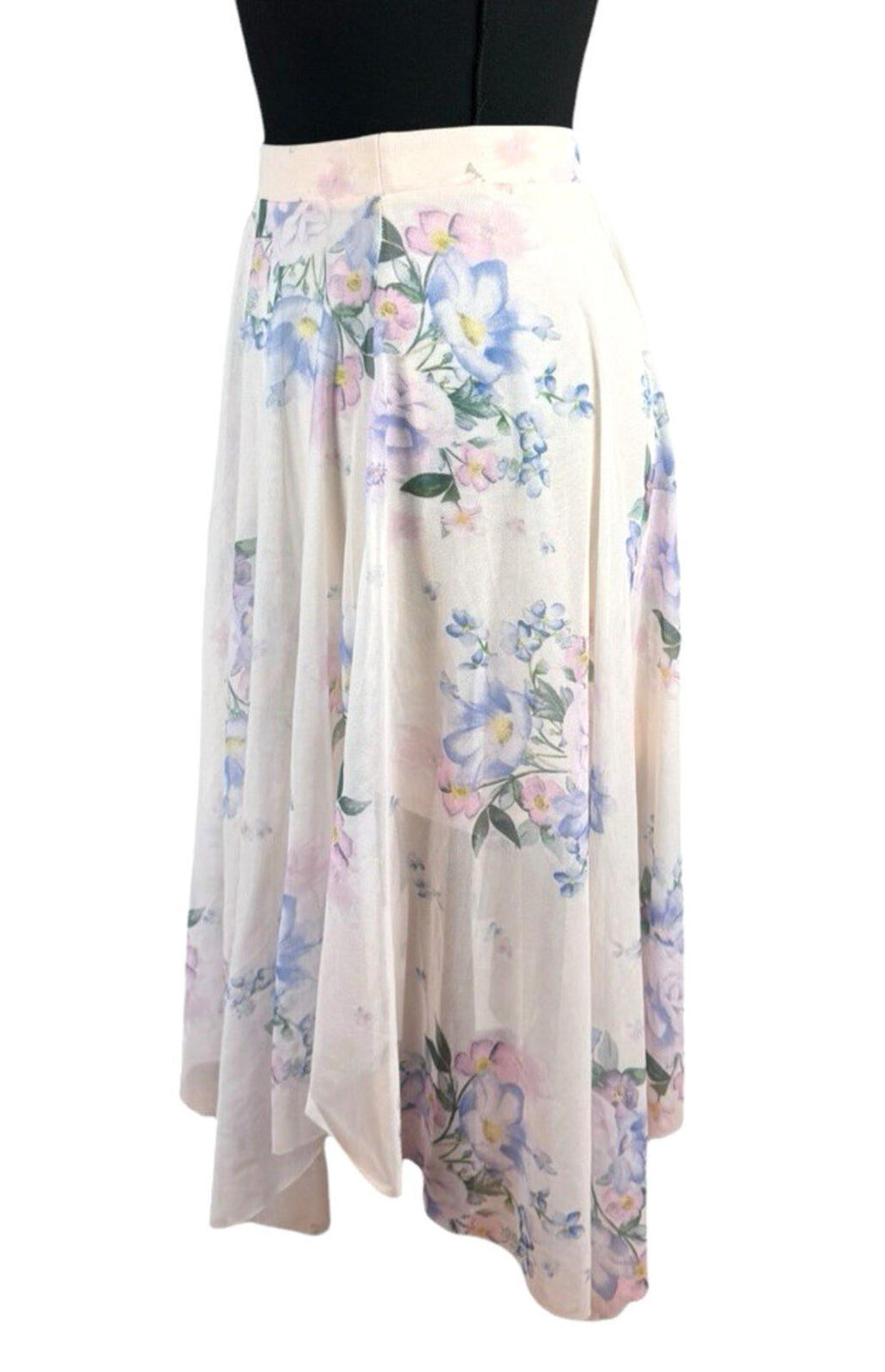 New Look Chiffon Midi Skirt Women's UK Size 8 Elastic Waist Lined Floral Pastel
