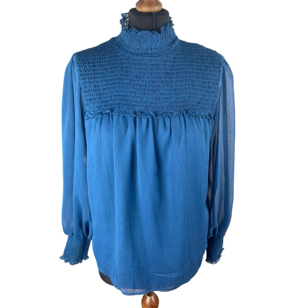 Laundry Shelli Segal Blue Laundry By Shelli Segal Blue High Neck Chiffon Top Women's UK Size XS