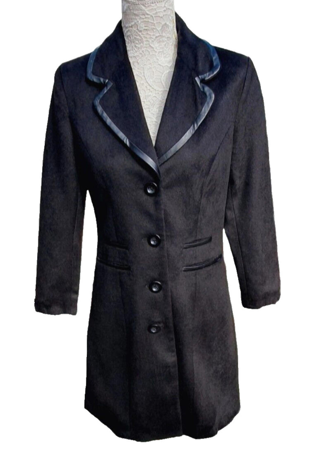 Women's Long Black Fitted Coat Size UK 8 - 10 Small