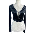 Pretty Little Thing Black Velour Crop Top Long Sleeves Women's UK Size 8