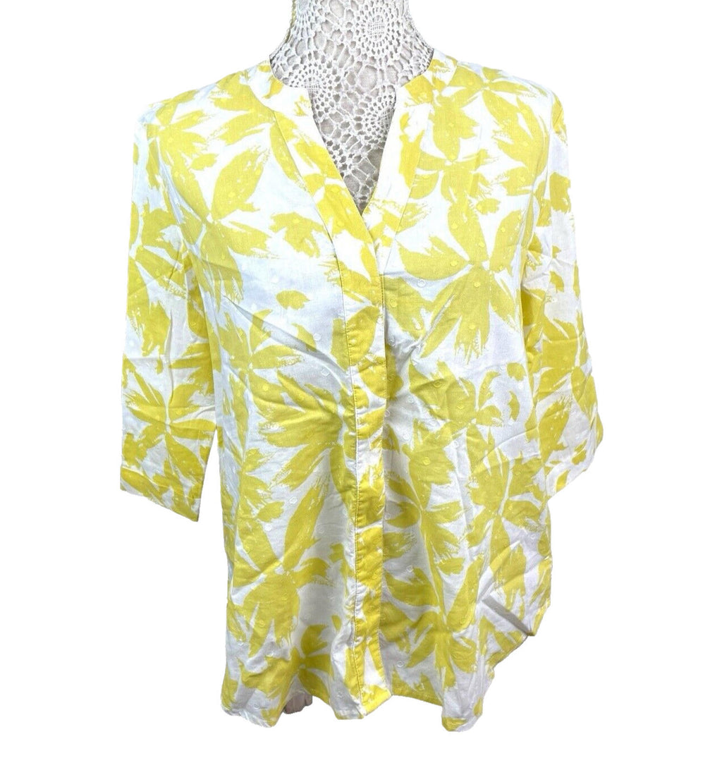 Marks and Spencer Yellow Marks & Spencer Blouse Floral Tunic Style 100% Cotton Women's UK Size 12