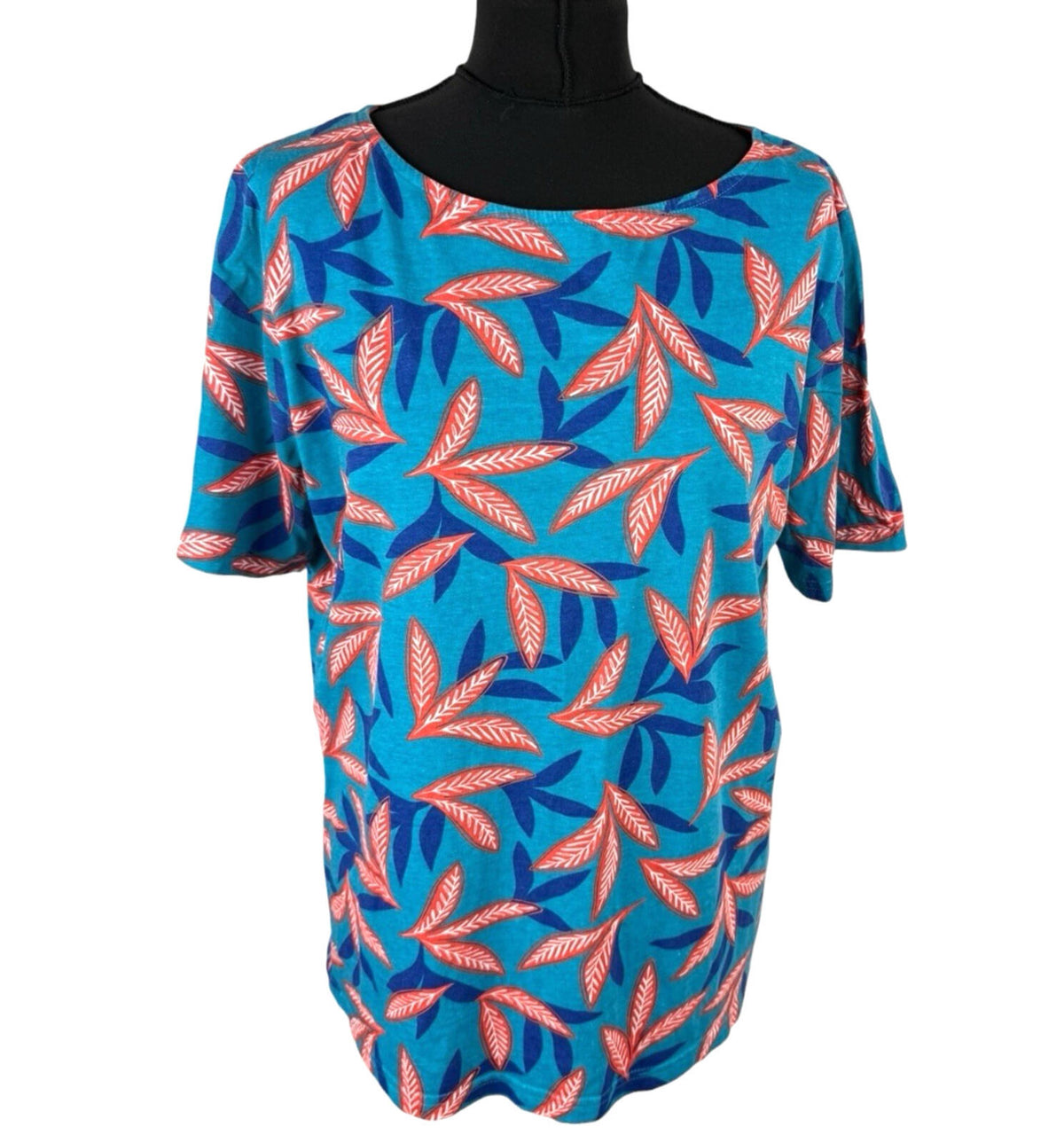 Damart Blue Damart Cotton T-Shirt Blouse Top Women's UK Size 18-20 Leaf Print Multicolour
