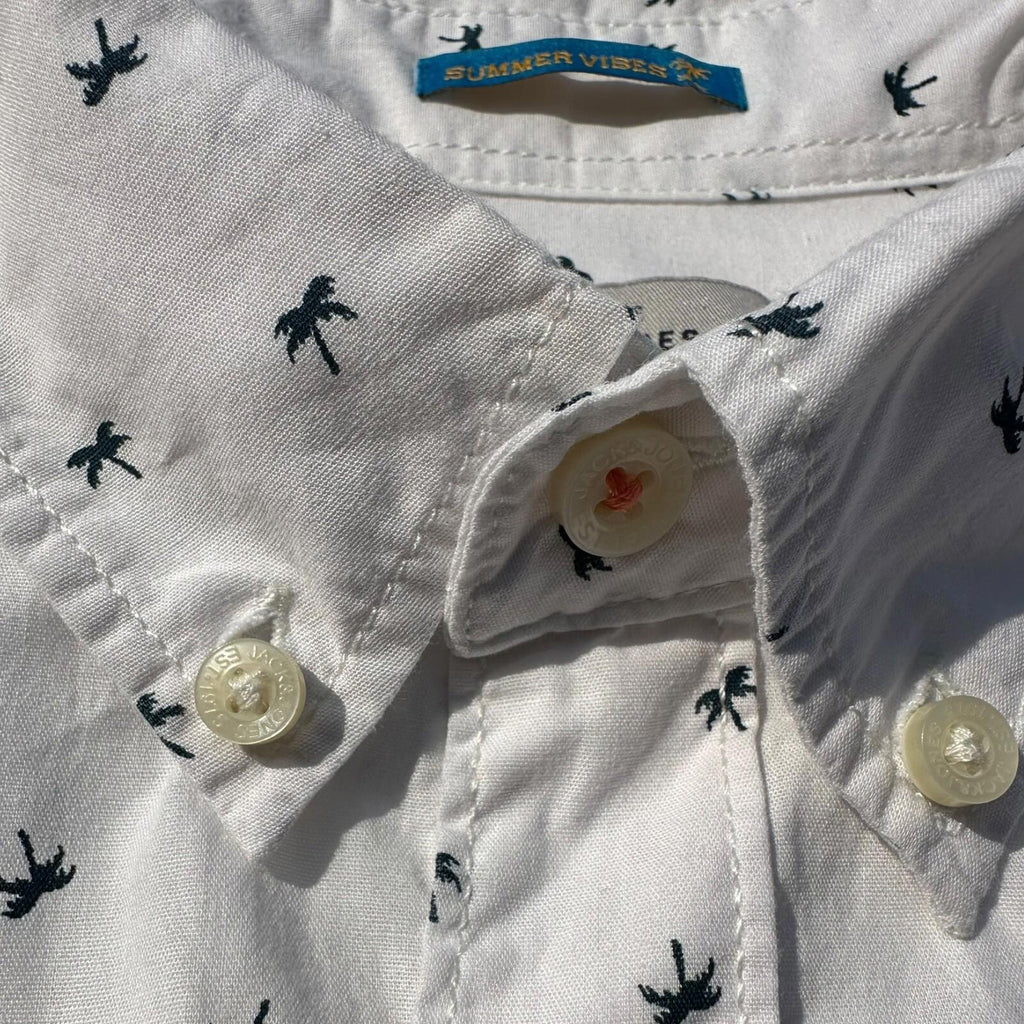 Jack & Jones Shirt Men's UK Size M Short Sleeve White Geometric Palm Print