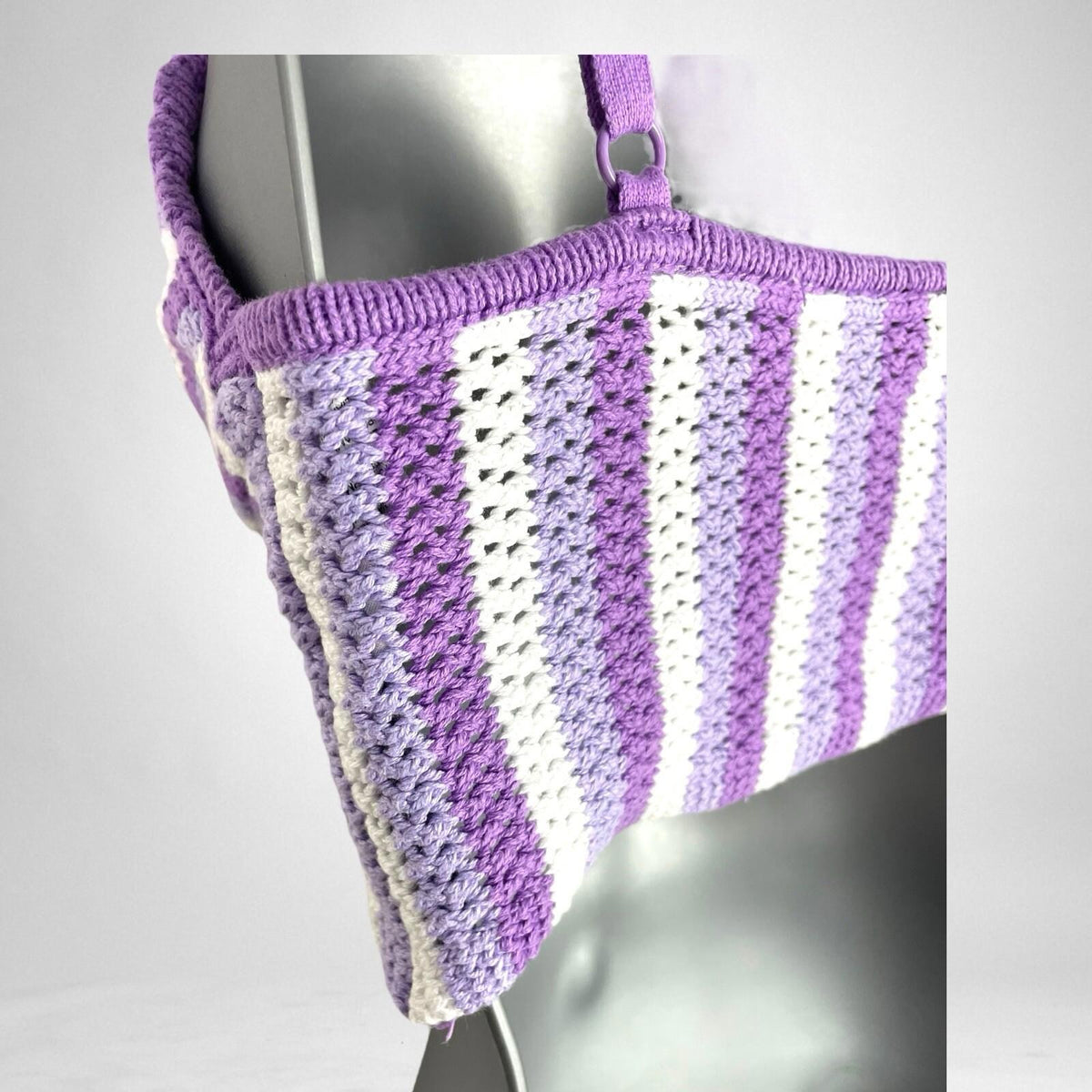 Divided Crop Top Purple Stripe Knit Women's UK Size XS