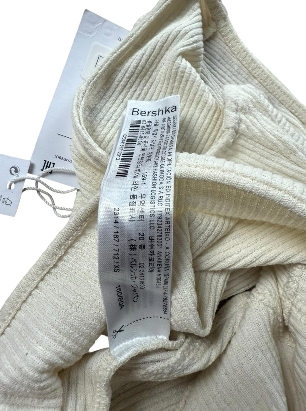 Bershka Cream Ribbed Crop Top Ribbed Tie Front Women's UK Size XS