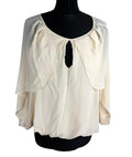 Warehouse Chiffon Layered Top Women's UK Size 10 Smocked Keyhole Front Beige