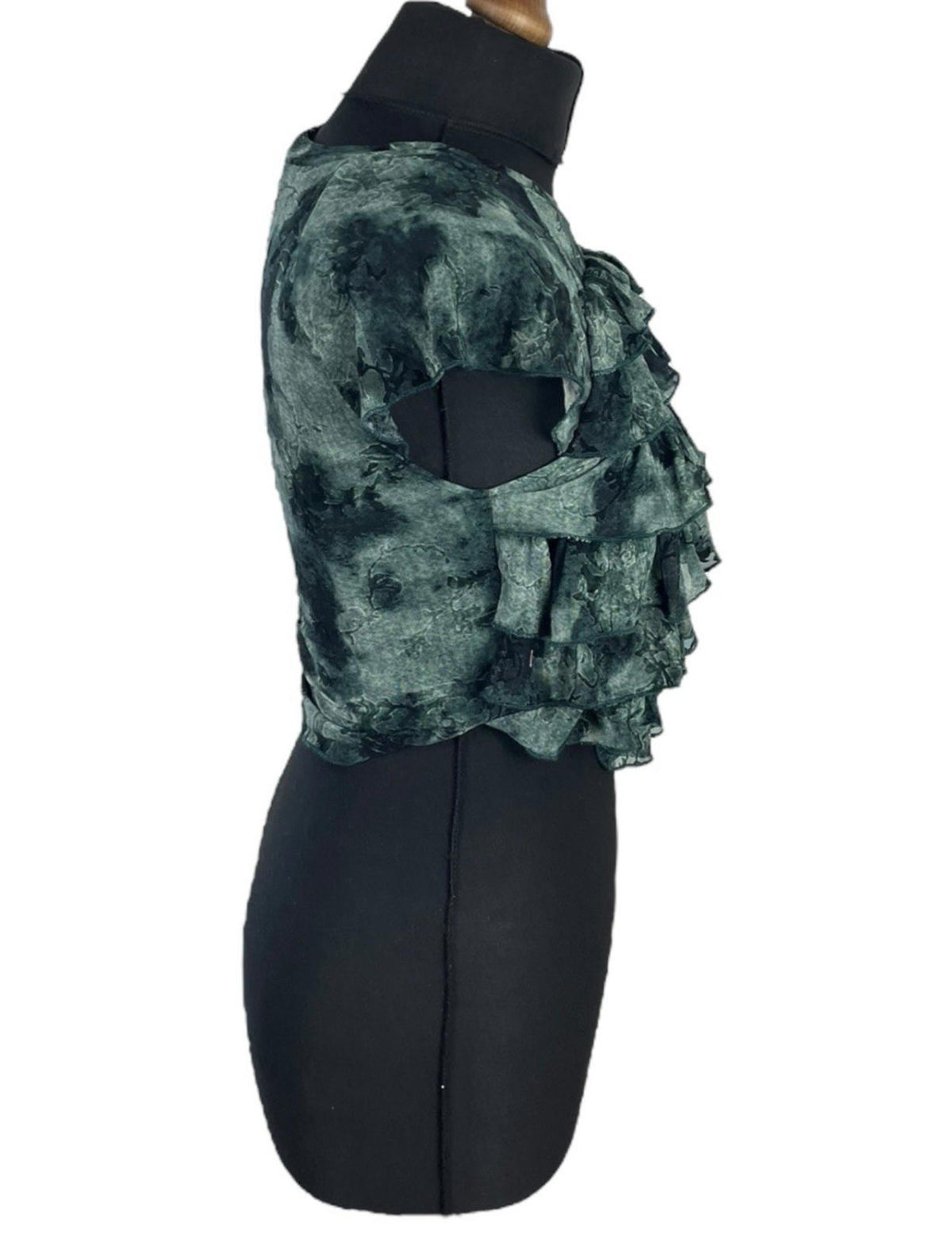 Pretty Little Thing Green Crop Top Ruffle Layered High Beck Women's UK Size 8
