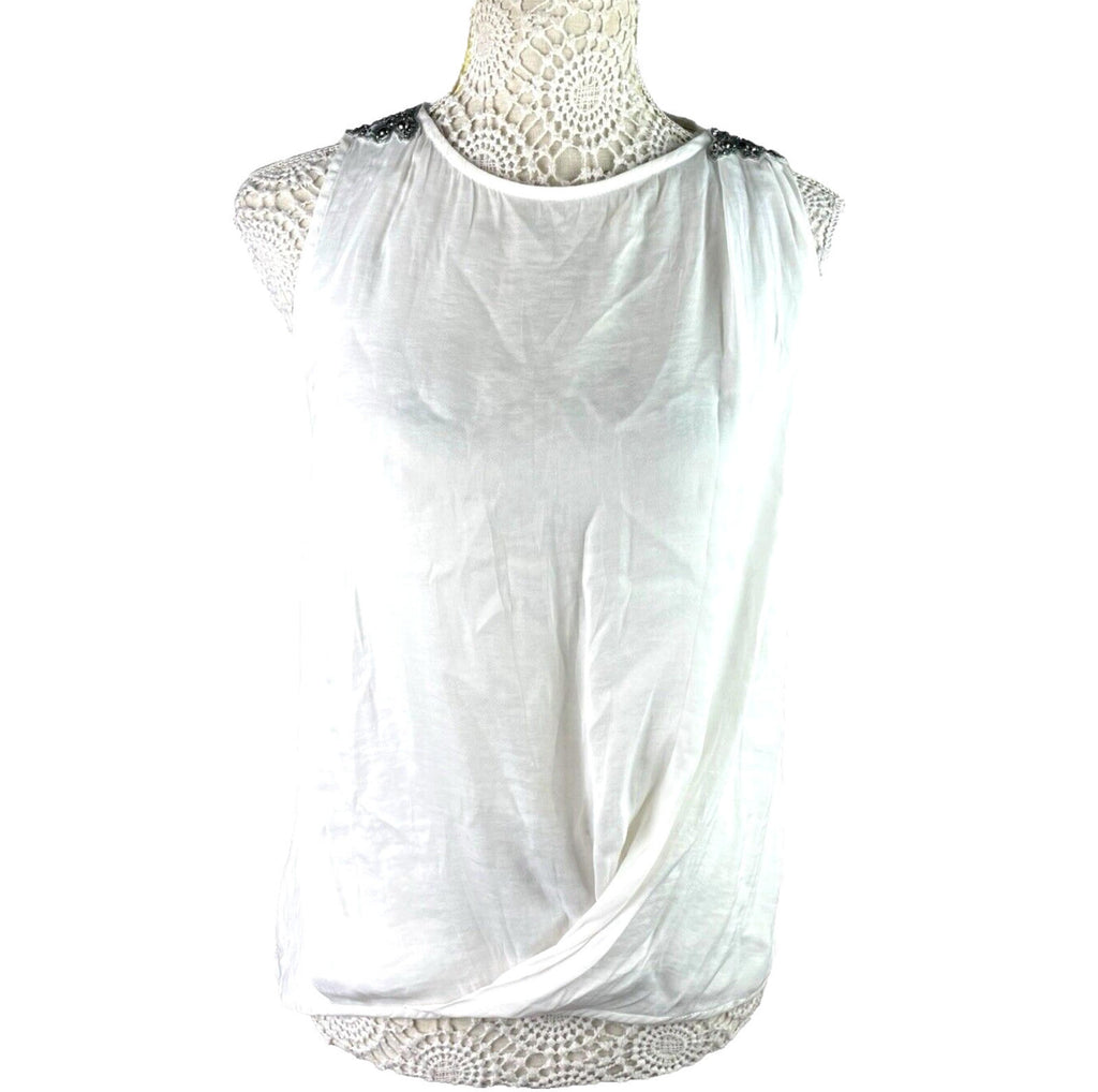 Zara White Vest Top Embellished Shoulder Women's UK Size S