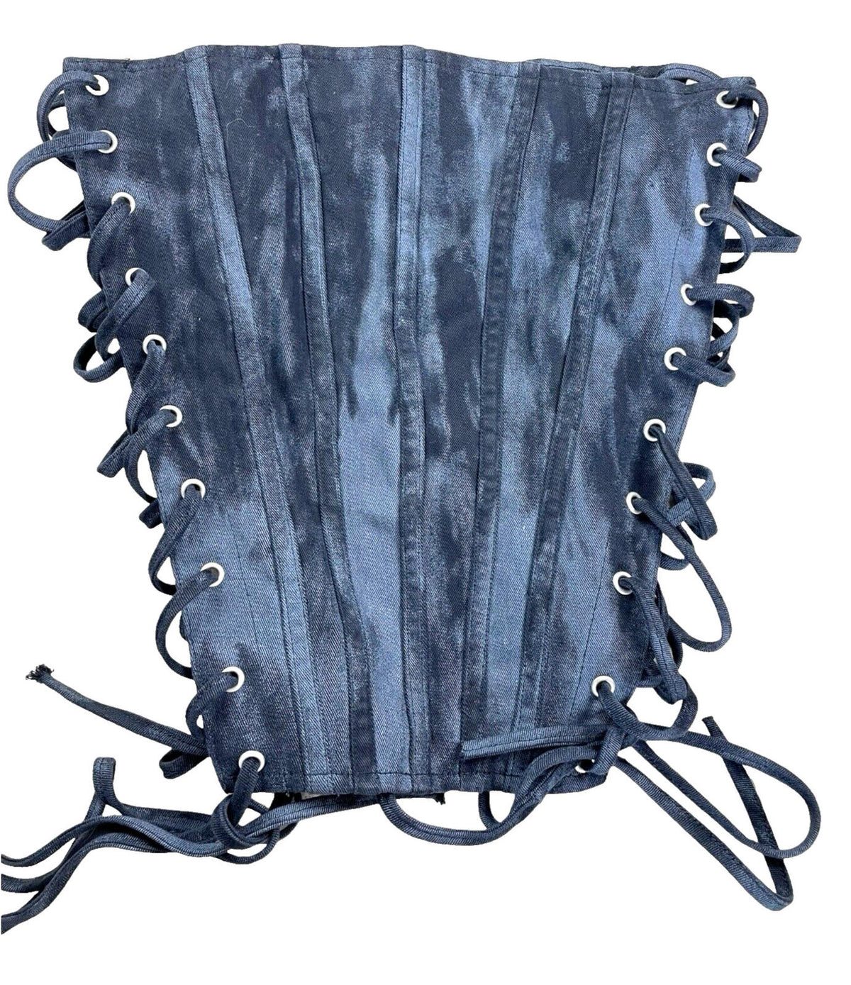 London Crew Black Washed Denim Corset Top Women's UK Size 8 Side Laced Strapless