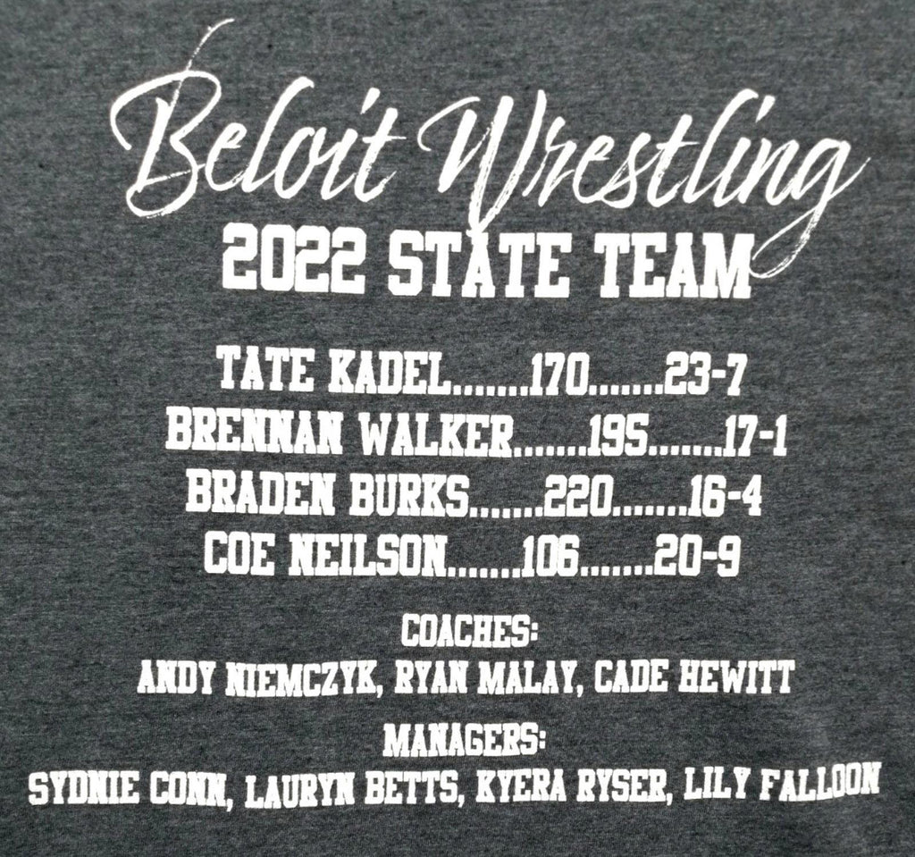 Gildan Gray Beloit Wrestling 2022 Graphic Print T-Shirt Men's Size XL Slate Crew Neck
