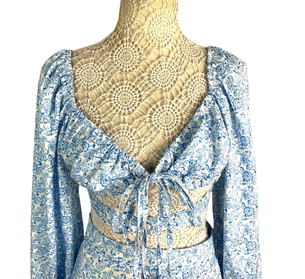 Boohoo Floral Skirt Co-Ord Set High Waist Blue & White Women's UK Size 10