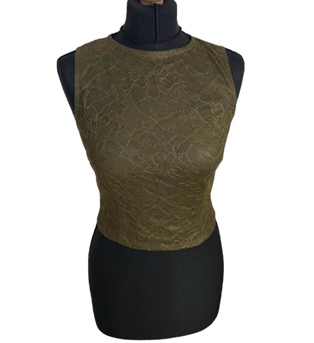 Pretty Little Thing Brown Lace Crop top Women's UK Size 8