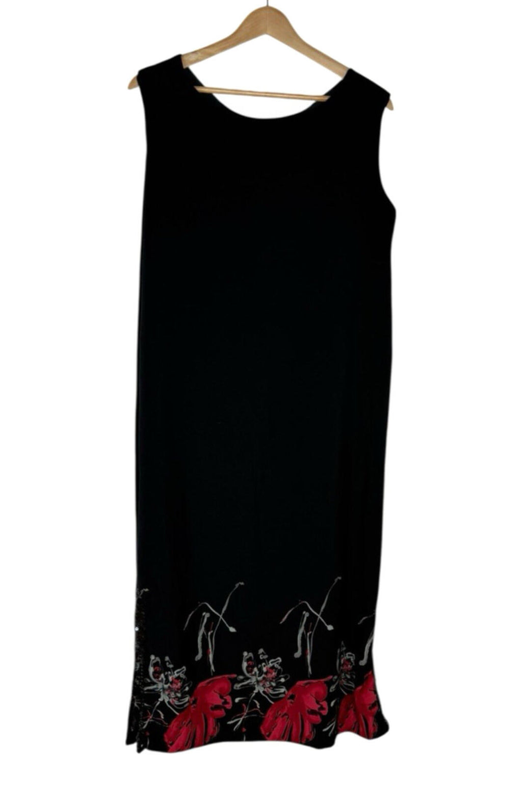 Floral Dress Set Women's UK Size XL (16) Chiffon Midi Cardigan & Scarf Black Red