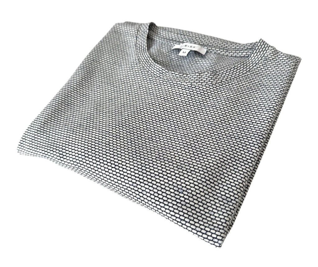 Reiss White Reiss T-Shirt Men's UK Size M White & Blue Geometric Block Print Crew Neck