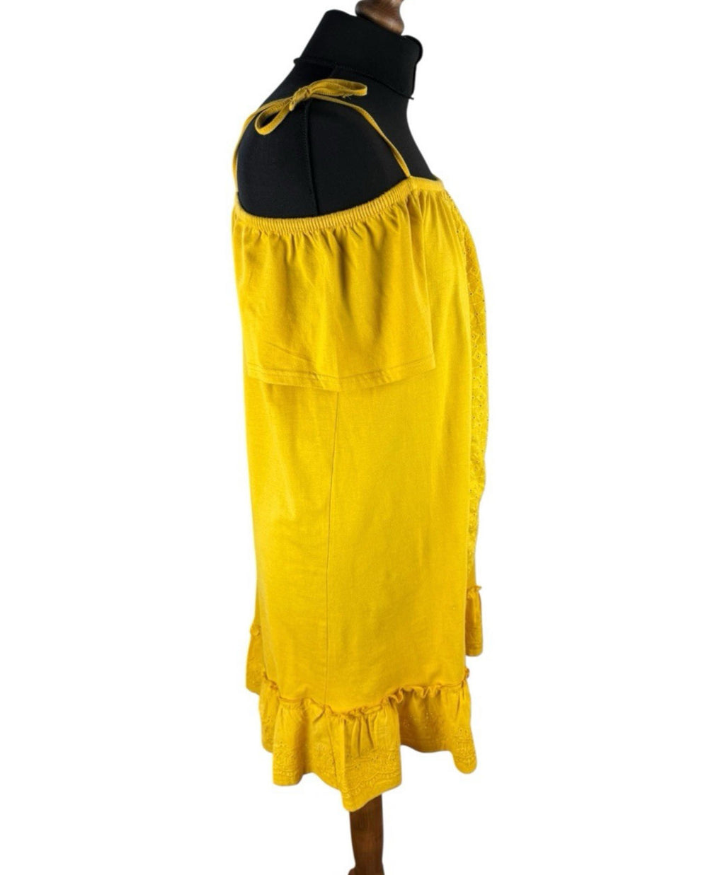 Papaya Cotton Dress Yellow Embroidered Bow Detail Mini Dress Women’s UK Size 16