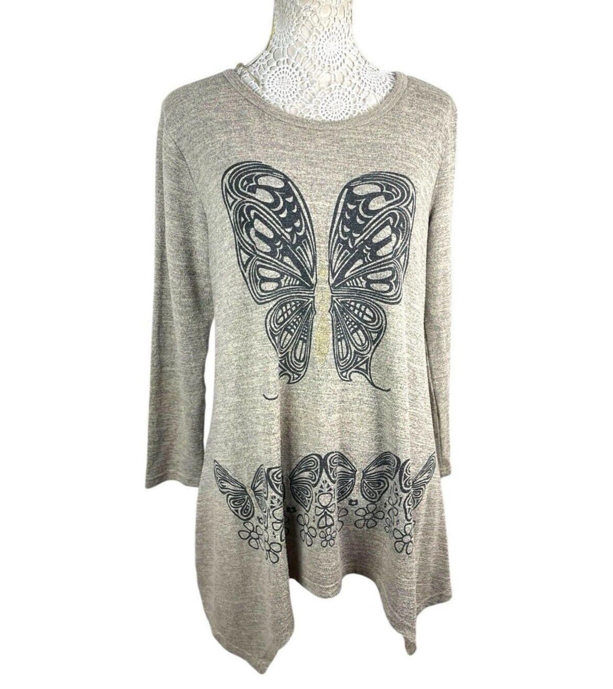 Frock Me Beige Butterfly Tunic Top Women's UK Size M Beige Long-Sleeved Lightweight Jumper