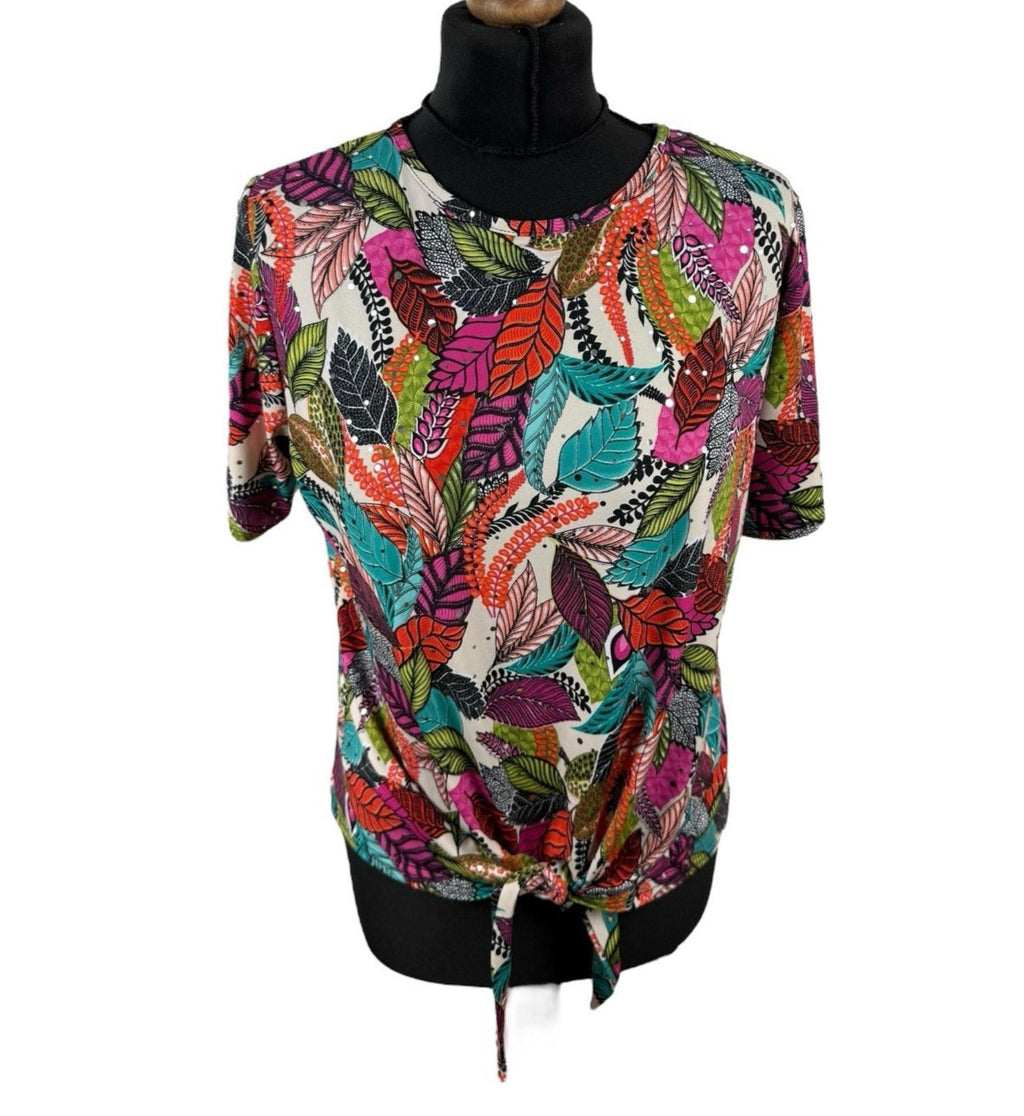Autonomy Multicolour Sparkle T-shirt Tie Front Short Sleeve Women’s UK Size 12