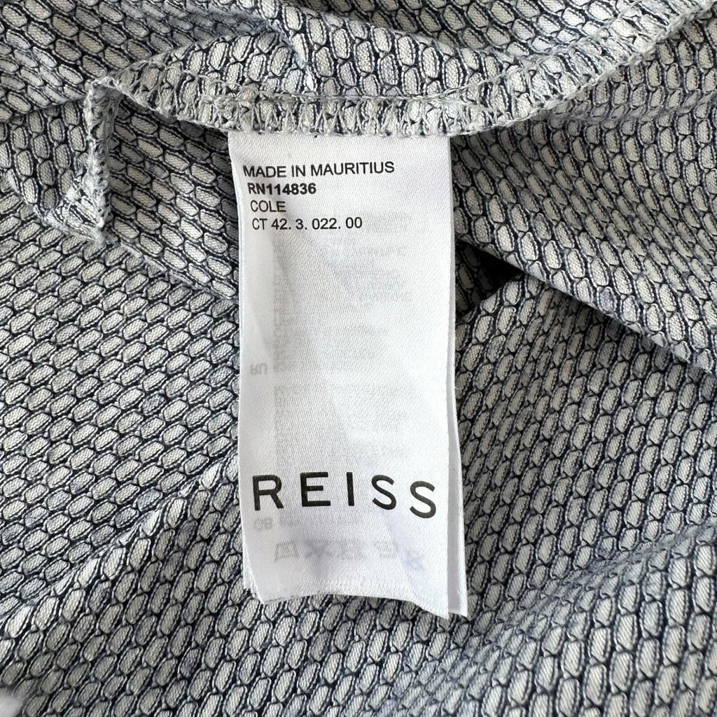 Reiss White Reiss T-Shirt Men's UK Size M White & Blue Geometric Block Print Crew Neck