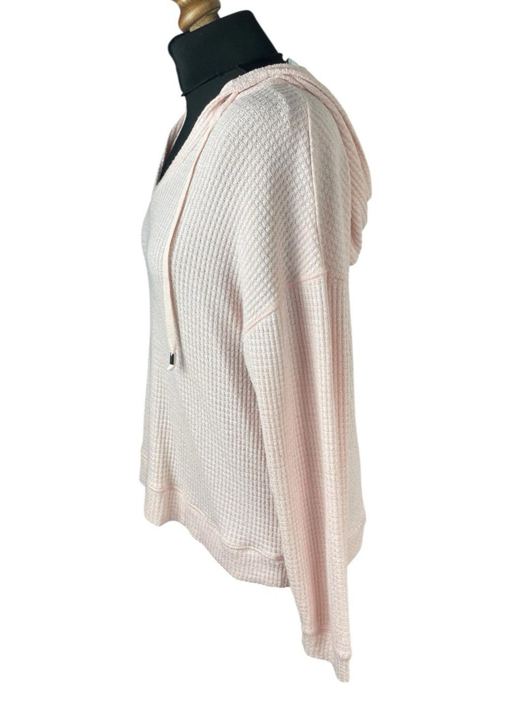 Lounge Wear Pink Waffle Knit Hooded Top Women's UK Size 10 Pale Pink Deep V-Neck Textured Sweater