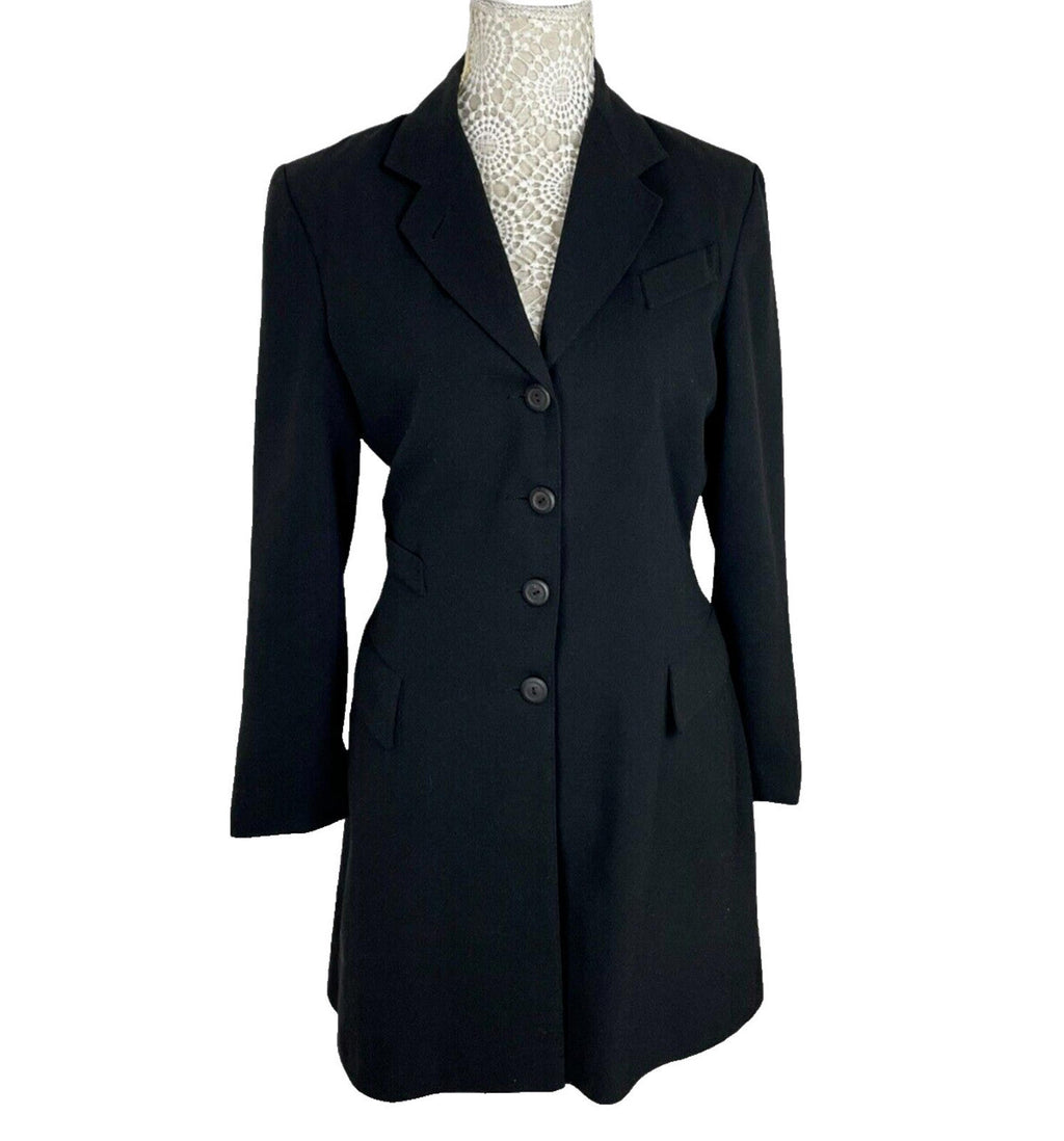 Ego Blazer Jacket Retro Long Black Shoulder Pads Women's UK Size 10