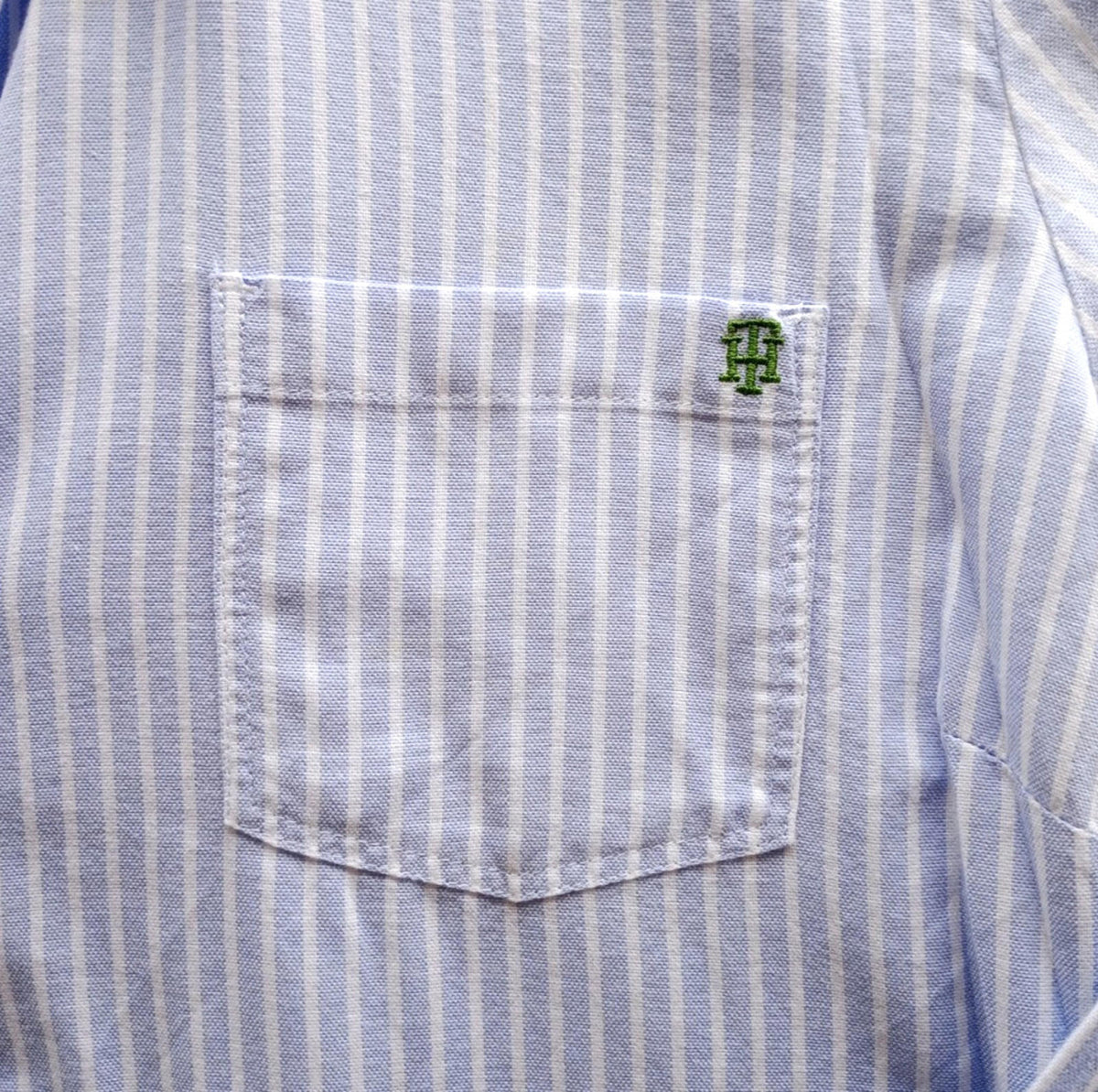 Tommy Hilfiger Shirt Men's UK Size XL Blue Striped Long Sleeve Pockets Easy Care