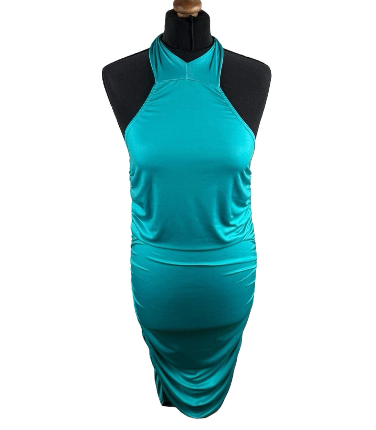 Pretty Little Thing Green Midi Dress Bodycon Halter Neck Women’s UK Size S