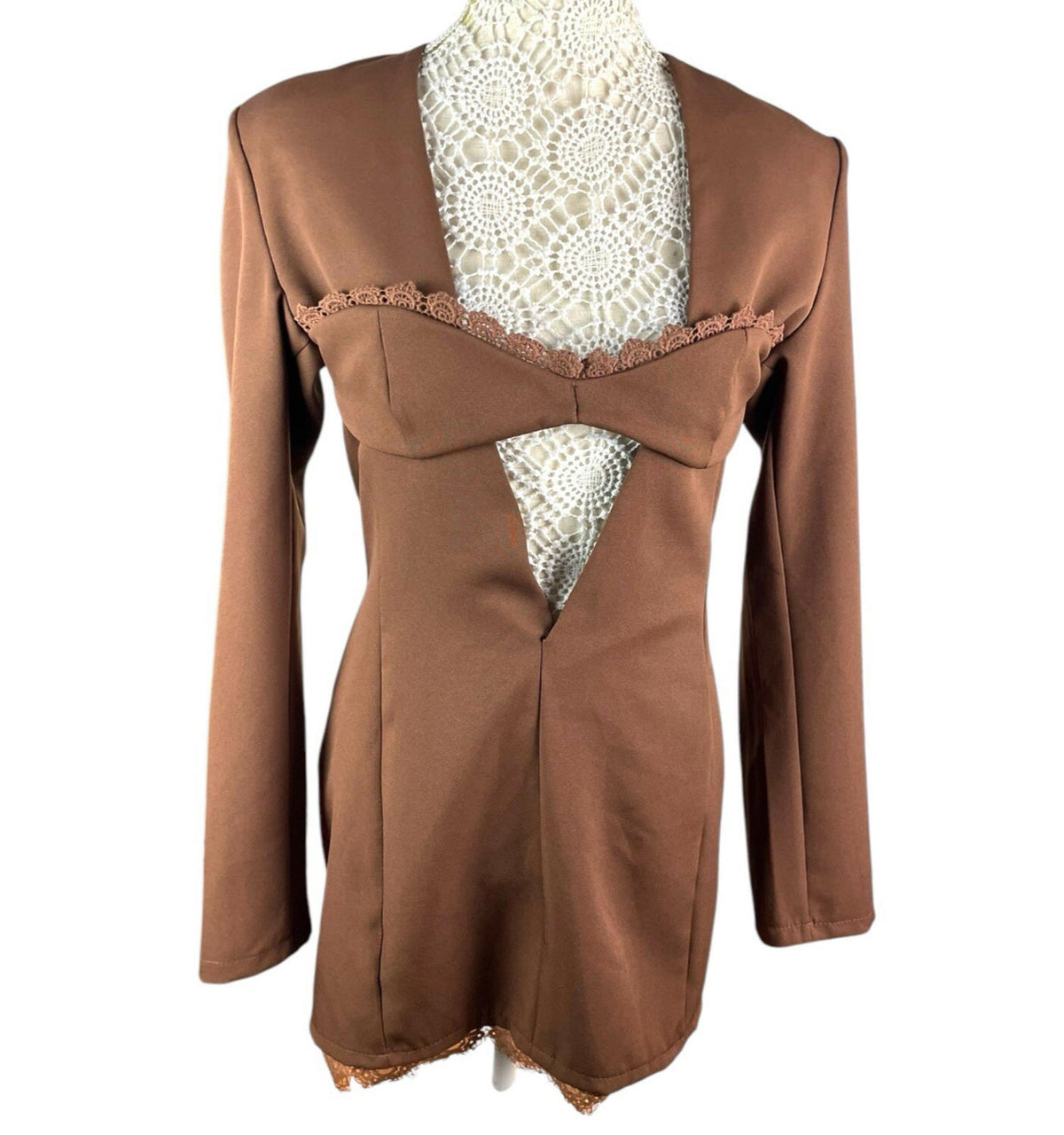 Pretty Little Thing Blazer Midi Dress Women's UK Size 8 Chocolate Lace Trim