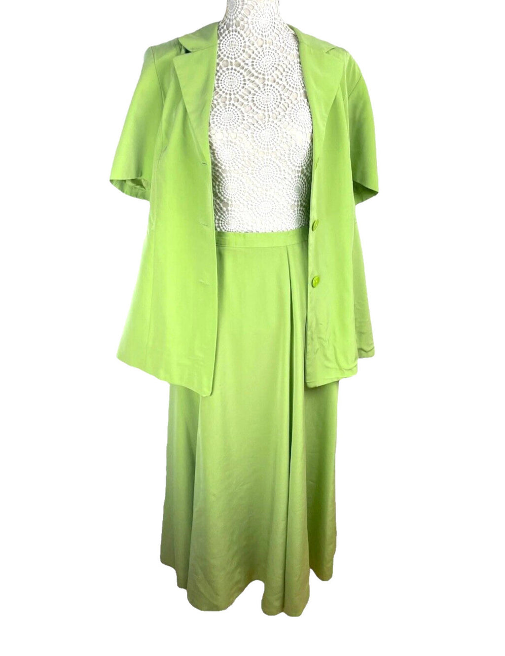 Alexon Skirt & Shirt Blouse Suit Women's UK Size 14 Green Satin 2 Piece Set