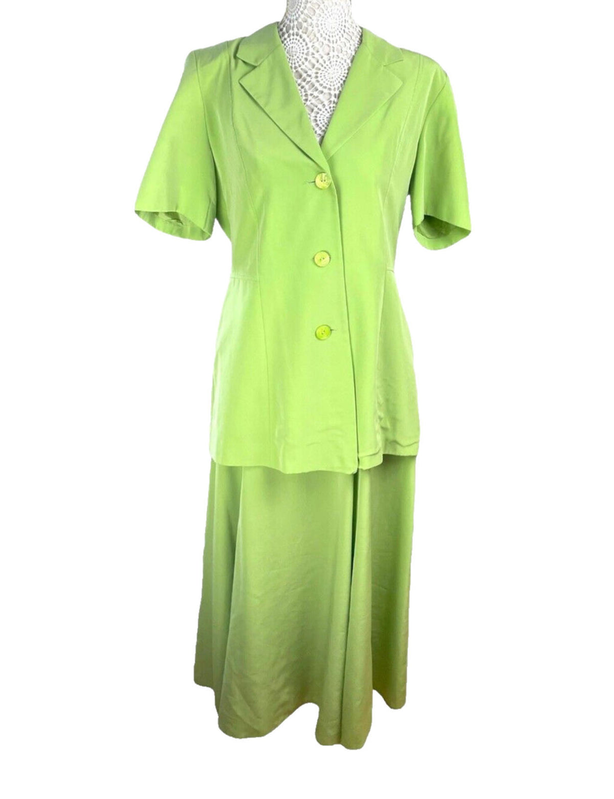 Alexon Skirt & Shirt Blouse Suit Women's UK Size 14 Green Satin 2 Piece Set