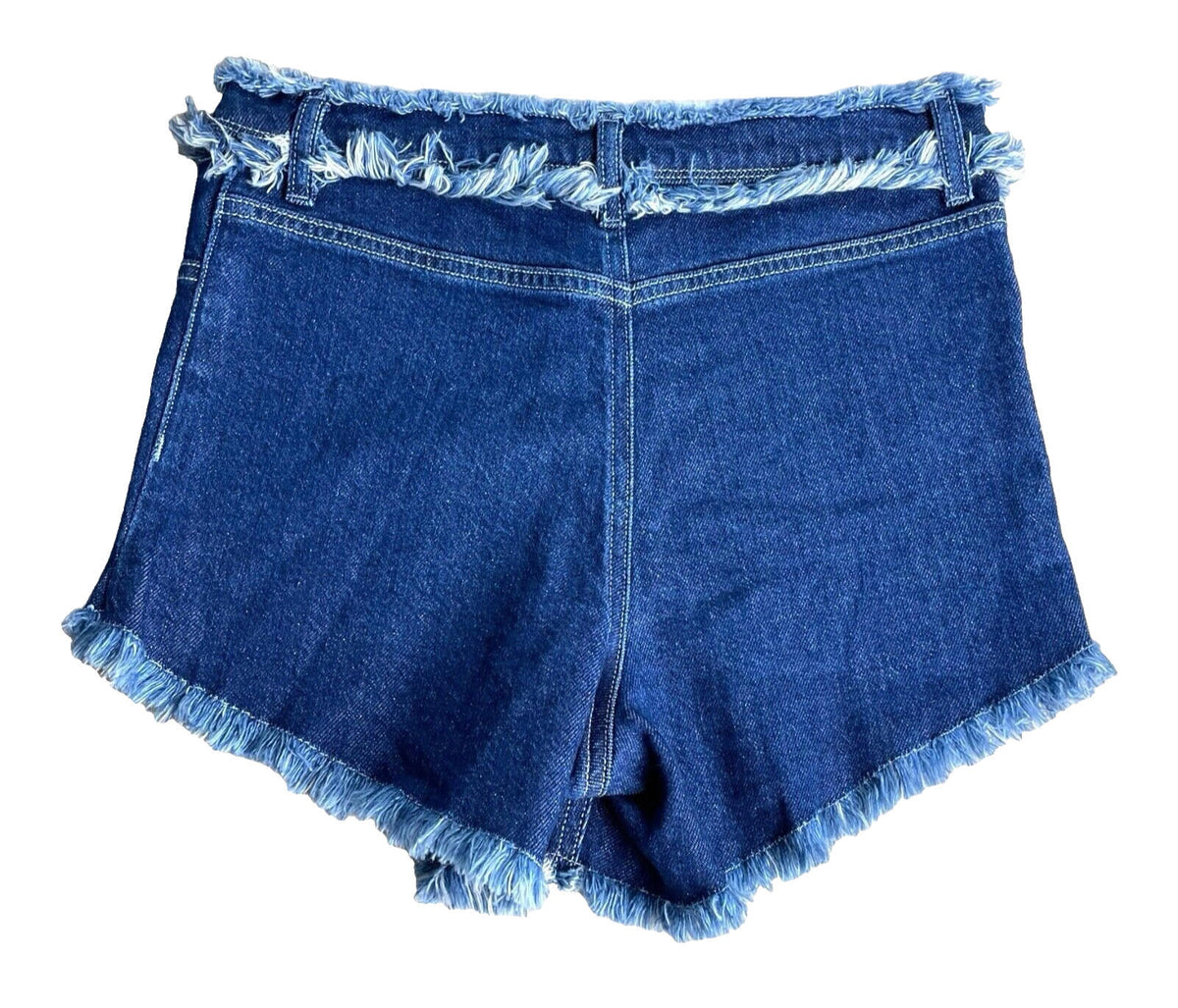Denim Shorts Hot Pants Women's UK Size 8 Blue High Waist Frayed Fringe Micro