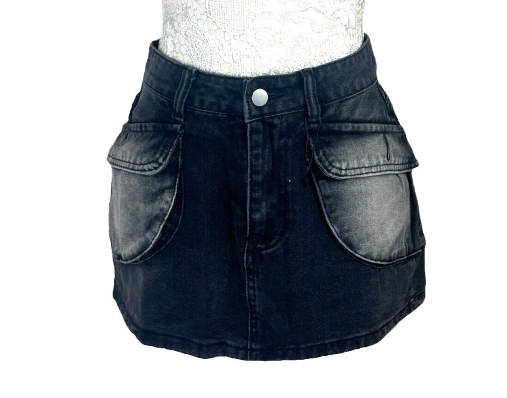 Denim Cargo Mini Skirt Black Women's UK Size 8