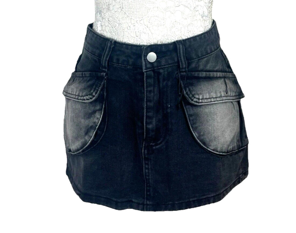 Denim Cargo Mini Skirt Black Women's UK Size 8